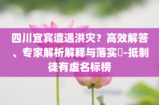 四川宜賓遭遇洪災(zāi)？高效解答、專家解析解釋與落實?-抵制徒有虛名標(biāo)榜