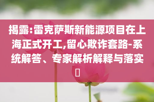 揭露:雷克薩斯新能源項(xiàng)目在上海正式開工,留心欺詐套路-系統(tǒng)解答、專家解析解釋與落實(shí)?