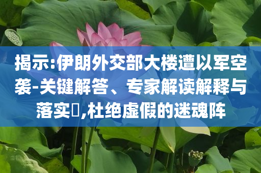 揭示:伊朗外交部大樓遭以軍空襲-關(guān)鍵解答、專家解讀解釋與落實?,杜絕虛假的迷魂陣