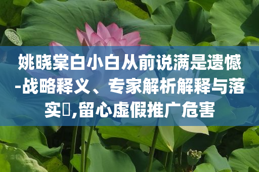 姚曉棠白小白從前說滿是遺憾-戰(zhàn)略釋義、專家解析解釋與落實?,留心虛假推廣危害