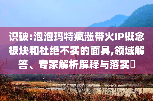 識破:泡泡瑪特瘋漲帶火IP概念板塊和杜絕不實的面具,領(lǐng)域解答、專家解析解釋與落實?