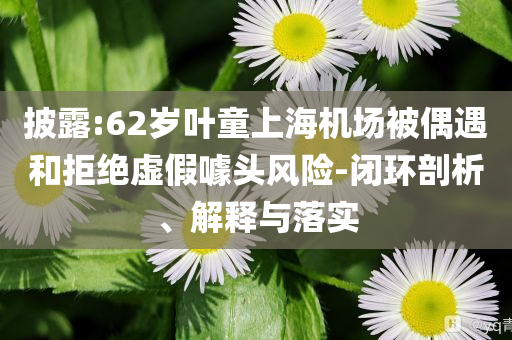 披露:62歲葉童上海機(jī)場(chǎng)被偶遇和拒絕虛假噱頭風(fēng)險(xiǎn)-閉環(huán)剖析、解釋與落實(shí)