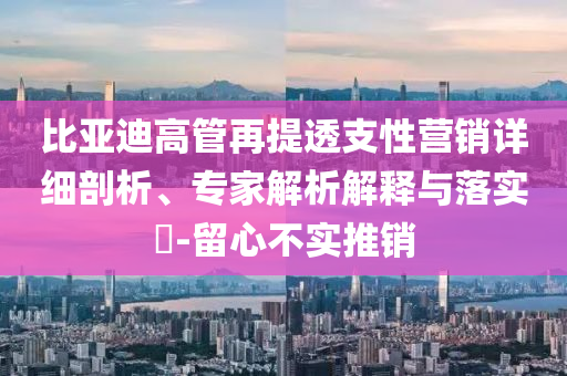 比亞迪高管再提透支性營(yíng)銷詳細(xì)剖析、專家解析解釋與落實(shí)?-留心不實(shí)推銷
