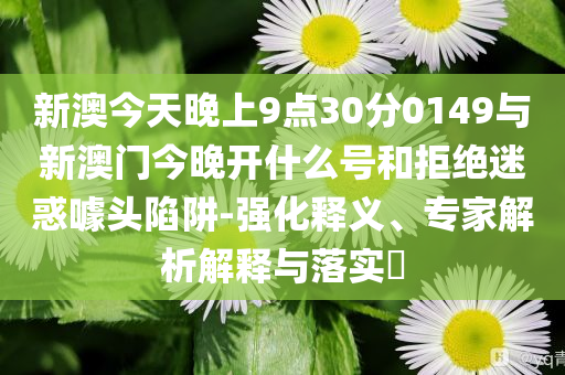 新澳今天晚上9點30分0149與新澳門今晚開什么號和拒絕迷惑噱頭陷阱-強化釋義、專家解析解釋與落實?