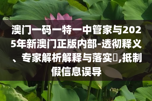 澳門一碼一特一中管家與2025年新澳門正版內(nèi)部-透徹釋義、專家解析解釋與落實(shí)?,抵制假信息誤導(dǎo)