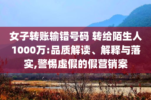 女子轉(zhuǎn)賬輸錯(cuò)號(hào)碼 轉(zhuǎn)給陌生人1000萬:品質(zhì)解讀、解釋與落實(shí),警惕虛假的假營銷案