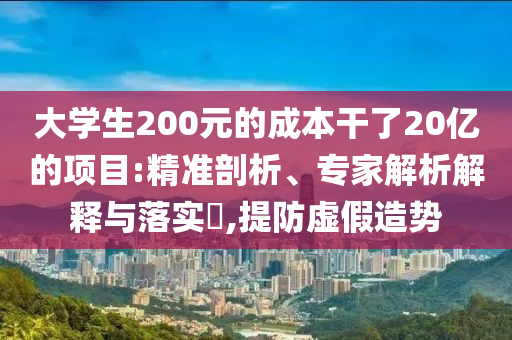 大學(xué)生200元的成本干了20億的項(xiàng)目:精準(zhǔn)剖析、專家解析解釋與落實(shí)?,提防虛假造勢(shì)
