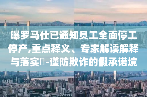 曝羅馬仕已通知員工全面停工停產(chǎn),重點(diǎn)釋義、專家解讀解釋與落實(shí)?-謹(jǐn)防欺詐的假承諾境