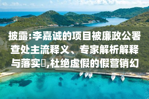 披露:李嘉誠的項目被廉政公署查處主流釋義、專家解析解釋與落實?,杜絕虛假的假營銷幻