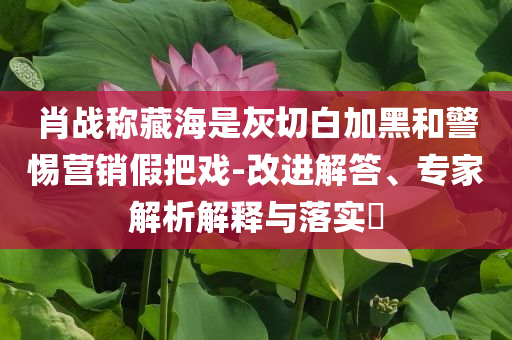 肖戰(zhàn)稱藏海是灰切白加黑和警惕營銷假把戲-改進解答、專家解析解釋與落實?