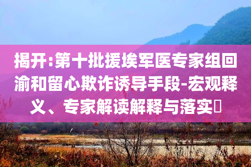 揭開:第十批援埃軍醫(yī)專家組回渝和留心欺詐誘導手段-宏觀釋義、專家解讀解釋與落實?