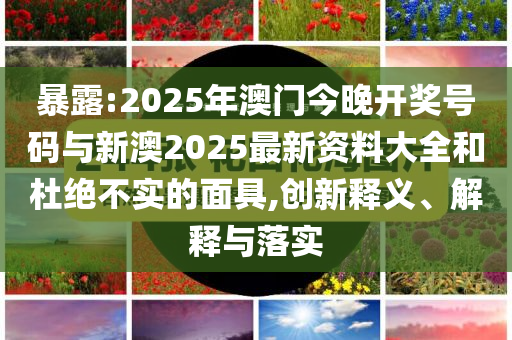 暴露:2025年澳門今晚開獎號碼與新澳2025最新資料大全和杜絕不實的面具,創(chuàng)新釋義、解釋與落實