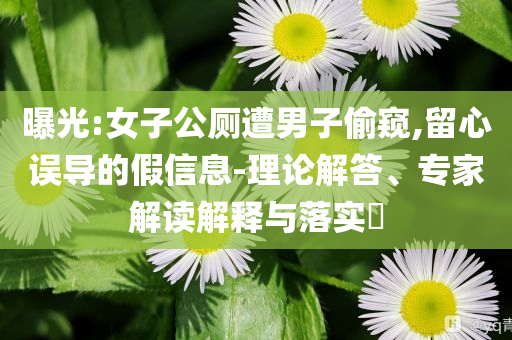 曝光:女子公廁遭男子偷窺,留心誤導(dǎo)的假信息-理論解答、專家解讀解釋與落實(shí)?