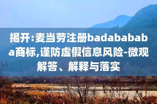 揭開:麥當勞注冊badabababa商標,謹防虛假信息風險-微觀解答、解釋與落實