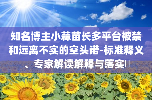 知名博主小蒜苗長多平臺(tái)被禁和遠(yuǎn)離不實(shí)的空頭諾-標(biāo)準(zhǔn)釋義、專家解讀解釋與落實(shí)?