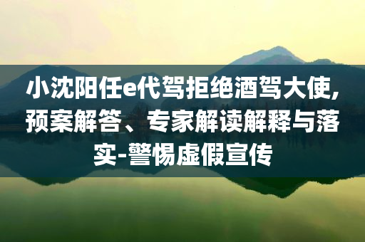 小沈陽任e代駕拒絕酒駕大使,預(yù)案解答、專家解讀解釋與落實-警惕虛假宣傳