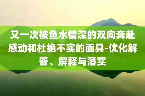 又一次被魚水情深的雙向奔赴感動(dòng)和杜絕不實(shí)的面具-優(yōu)化解答、解釋與落實(shí)