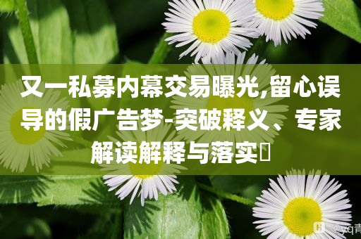 又一私募內(nèi)幕交易曝光,留心誤導(dǎo)的假廣告夢-突破釋義、專家解讀解釋與落實?
