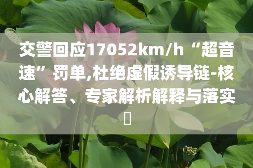 交警回應(yīng)17052km/h“超音速”罰單,杜絕虛假誘導(dǎo)鏈-核心解答、專家解析解釋與落實(shí)?