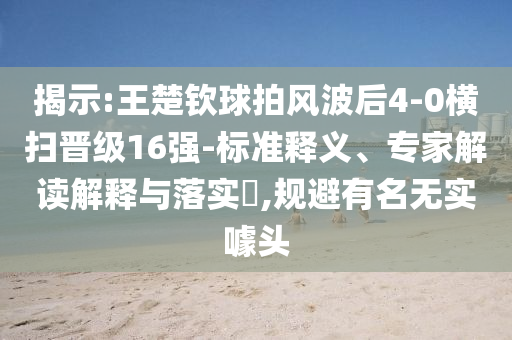 揭示:王楚欽球拍風(fēng)波后4-0橫掃晉級16強-標(biāo)準(zhǔn)釋義、專家解讀解釋與落實?,規(guī)避有名無實噱頭