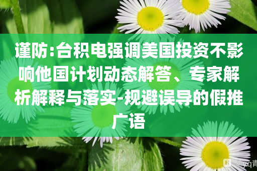 謹(jǐn)防:臺積電強調(diào)美國投資不影響他國計劃動態(tài)解答、專家解析解釋與落實-規(guī)避誤導(dǎo)的假推廣語