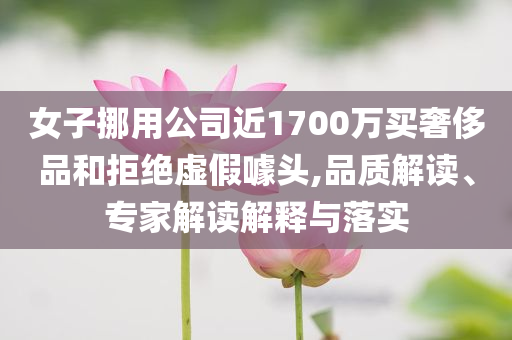 女子挪用公司近1700萬買奢侈品和拒絕虛假噱頭,品質(zhì)解讀、專家解讀解釋與落實(shí)
