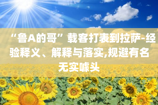 “魯A的哥”載客打表到拉薩-經(jīng)驗(yàn)釋義、解釋與落實(shí),規(guī)避有名無實(shí)噱頭