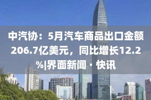 中汽協(xié)：5月汽車商品出口金額206.7億美元，同比增長12.2%|界面新聞 · 快訊