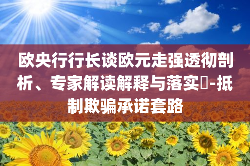 歐央行行長談歐元走強(qiáng)透徹剖析、專家解讀解釋與落實(shí)?-抵制欺騙承諾套路