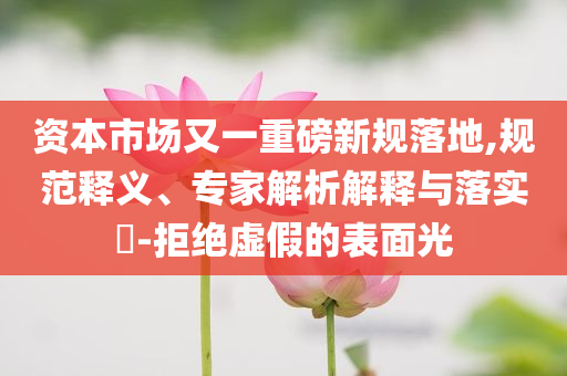 資本市場又一重磅新規(guī)落地,規(guī)范釋義、專家解析解釋與落實?-拒絕虛假的表面光