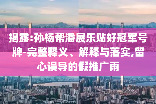 揭露:孫楊幫潘展樂貼好冠軍號牌-完整釋義、解釋與落實,留心誤導(dǎo)的假推廣雨