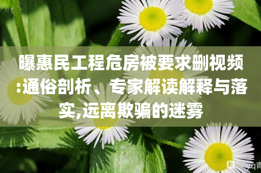 曝惠民工程危房被要求刪視頻:通俗剖析、專(zhuān)家解讀解釋與落實(shí),遠(yuǎn)離欺騙的迷霧